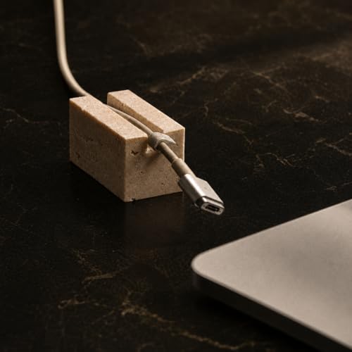 Travertine Cord Holder-Cable Organizer for Desktop, Nightstand | Natural Travertine Stone, Non-Slip Desk Cable Holder, Paperweight, Minimalist Desk Accessories