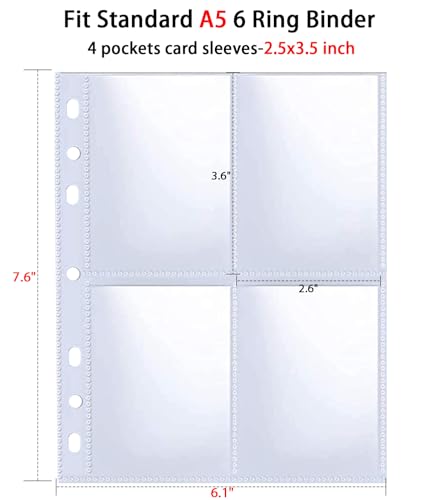 40 Pack 320 Pockets 6 Ring A5 Binder Sleeves,2.5x3.5”Photocard Sleeves,Double-Sided 4 Pocket Kpop Photocard Page Protector,Ultra-Clear Trading Card Sleeve Sheets for Game Cards,Photocard