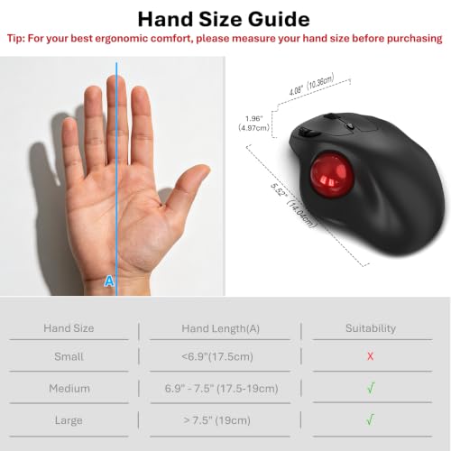 EDJO Ergonomic Wireless Trackball Mouse, 3-Device Bluetooth/2.4G, Red | 30° tilt, thumb control, 5 DPI levels 400-2400, up to 160h battery, Type-C rechargeable, stationary design, removable ball