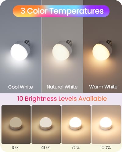 Rechargeable Light Bulbs with Remote Control, Battery Operated Light Bulbs, 3 Timer 15 Colors Selectable, Dimmable Wireless RGB LED Bulb for Wall Sconce, Non-Hardwired, 2 Pack, R01YBP206 - size: E26 Base - RGB