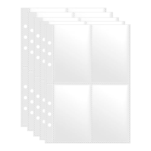 A5 4 Pocket Card Sleeves Binder Refill Pages – 50 Pack Stores 400 Cards – 6 Ring Insert Sheets for Kpop Photocards, Trading Cards, Sports Baseball Card Protector Holder - size: 2.5" x 3.5"
