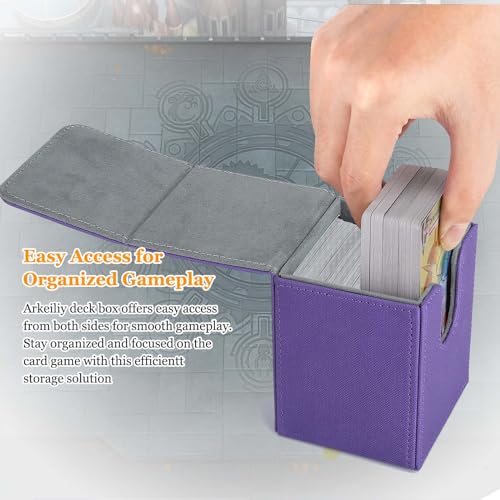 Arkeiliy Card Deck Box, 110+ Storage MTG Deck Box with 50 Pcs Card Sleeve, Collectible Trading Card Cases for Magic Commander and More (Purple) - color: Purple