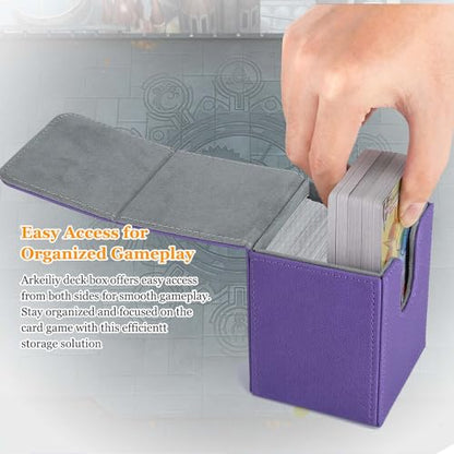 Arkeiliy Card Deck Box, 110+ Storage MTG Deck Box with 50 Pcs Card Sleeve, Collectible Trading Card Cases for Magic Commander and More (Purple) - color: Purple