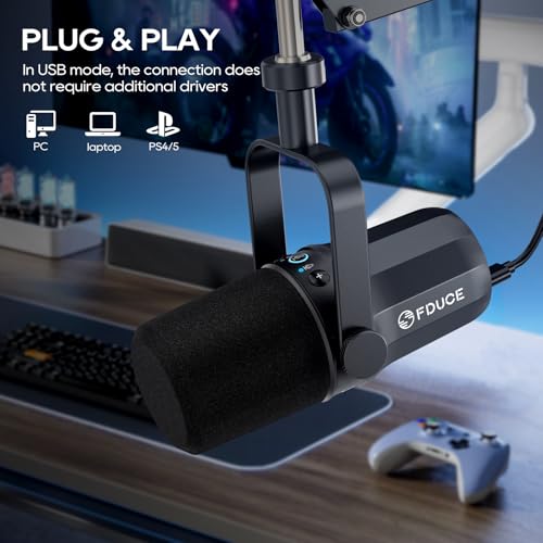 FDUCE SL40 USB/XLR Dynamic Microphone for Podcasting, Gaming, Live Streaming and Recording, Built-in Headphone Output, LED Mute Button, All Metal, Voice Isolation Technology - style: SL40