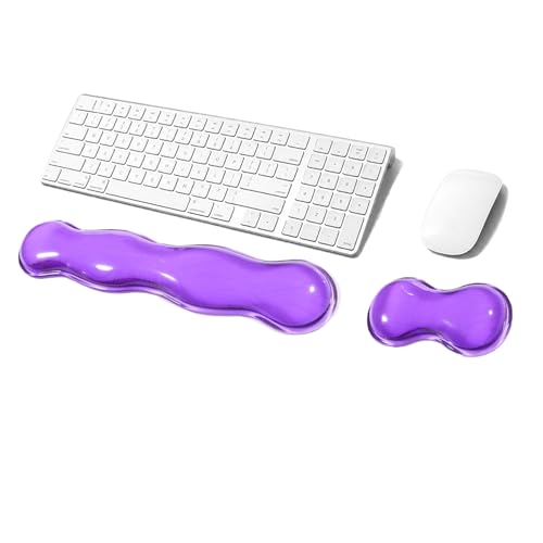Gel Keyboard Wrist Rest Set, Clear Wrist Rest for Keyboard and Mouse, Ergonomic Keyboard Mouse Wrist Rest for Typing Pain Relief, Suitable for Office, Gaming, Computer, Laptop - Purple - color: Wavy Purple Set
