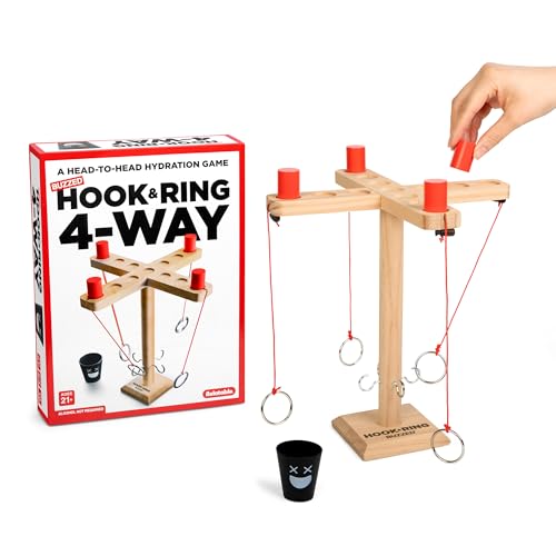 Buzzed 4-Way Hook & Ring Drinking Game for A Bachelor Party or Dorm Room Game Night, Fun Social Drinking Games, Adult Games and Party Games, Includes 1 Hook Unit, 4 Pawns, 1 Cup, and Instructions - style: 4-Way Hook & Ring