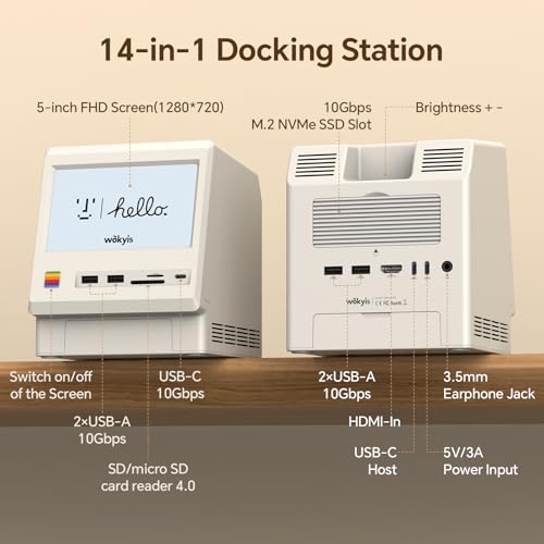 M5 Retro Dock Station for Mac mini M4, 5’inch HD Display, 10Gbps M.2 NVMe SSD Enclosure, SD/Micro SD Reader 4.0, 4*USB-A 1*USB-C 10Gbps, 3.5mm Earphone Jack, - style: 10Gbps