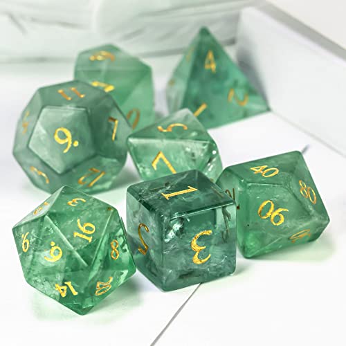 UDIXI Gemstone Dice Set Green Fluorite Stone DND Dice for Tabletop Games | Natural Stone, Premium Gift Box, DM Gift, for Dungeons and Dragons Role Playing Games - color: Green Crystal