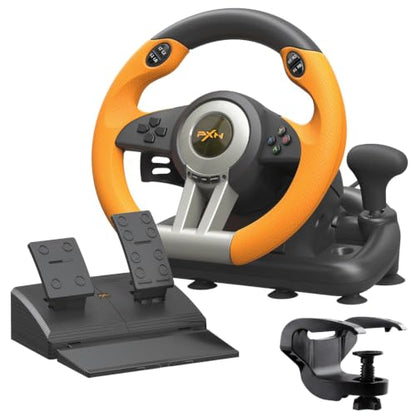 PXN V3 PRO Racing Wheel with Pedals for PC, Xbox, PS4, Switch | 11-Inch Wheel, Vibration Feedback, Paddle & Sequential Shifting, 180° Steering, 2-Pedal, Plug & Play Setup for Easy Gaming - color: Orange