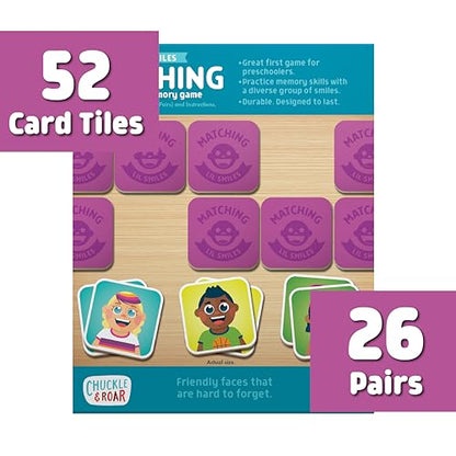 Chuckle & Roar Lil Smiles Matching Memory Game – Preschool Concentration Board Game with Friendly Faces, 3 Themed Decks (at Home, Outside, On-The-Go), 180 Cards, 2–6 Players, Ages 6+ - color: Lil Smiles