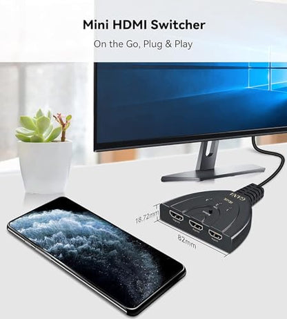 HDMI Switch, GANA 4K HDMI Splitter 3 in 1 Out, 3-Port Switcher Selector with Pigtail HDMI Cable,Supports Full HD 4K 30Hz 1080P 3D Player, Compatible with PS4/3, Xbox, Fire Stick, Roku, PC,TV