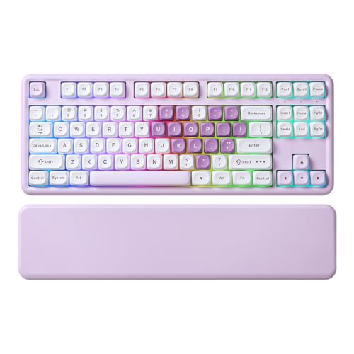 YUNZII B87 TKL Wireless Mechanical Keyboard (Purple Heart, MilkV2) | QMK/VIA, Wrist Rest, CreamyTyping, Cute MOA Keycaps, Gasket Mount, Hot Swap, RGB Backlit, NKRO, BT/2.4G/USB-C, for Win/Mac - color: Purple Heart, size: Milk V2