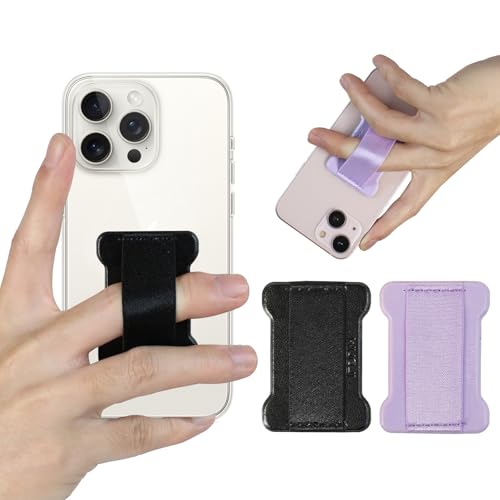 Universal Phone Grip for Smartphones - Phone Holder for Hand for Back of Phone - Wireless Charging Compatible (Black Purple) 2PC - color: Black Purple