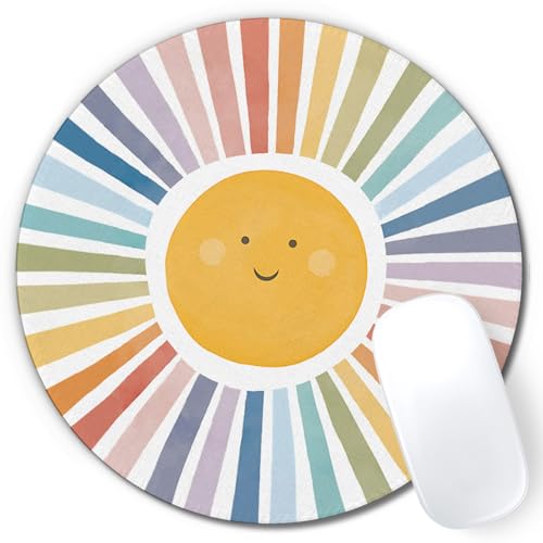 Boho Colorful Sunshine Rainbow Mouse Pad, Cute Sunshine Mouse Pads Mousepad for Desk Home Office Dorm Computers Laptop, Boho Office Supplies Desk Accessories, 7.9x7.9 Inch - color: Color-1