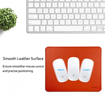 MelVan PU Leather Mouse Pad with Stitched Edge, Wood Mousepad, Waterproof Gaming Mouse Pad Mat for Computers, Laptop, Office & Home, 10.2" x 8.3", 1 Pack (Orange) - color: Orange
