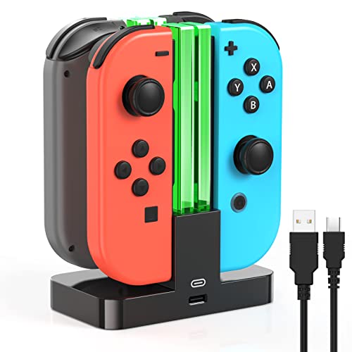 Switch Controller Charger Dock Station for Joy Cons & USB C Charging Cable | 4 in 1 Switch Controller Charger, Dock Station for Joy Cons Accessories Kits, Charging Station for Switch Controller
