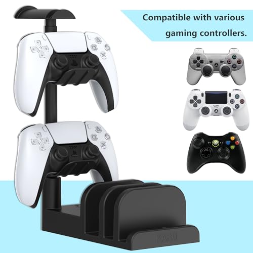 KAFRI Headphone and Controller Stand with USB A&C Charger, Desk Gaming Accessories Headset Holder with USB Charging Port and 2 AC Outlets, Switch/Phone Storage Organizer, Gamer Gift for Men Boyfriend