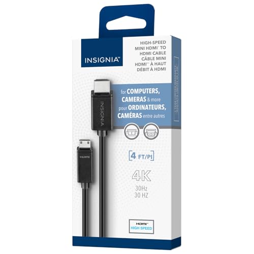 INSIGNIA Universal Video & Audio Cables and Adapters – HDMI, DisplayPort, USB-C, Mini HDMI, Mini DisplayPort & RCA Converter, 4K/8K High-Speed Options for TV (Mini HDMI to HDMI Cable, 4 ft) - size: 4 ft, style: Mini HDMI to HDMI Cable