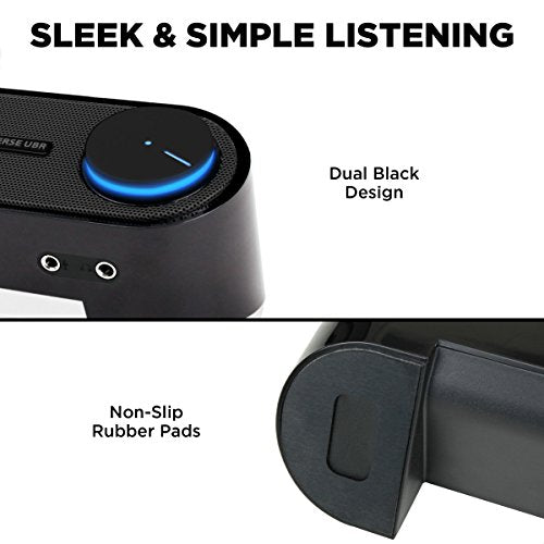 GOgroove Computer Speaker Mini Soundbar - USB Powered PC Sound Bar with Easy Setup Wired AUX, Stereo Audio, Microphone Port, Volume Control Knob, Under Monitor Design for Desktop (Blackout) - color: Blackout