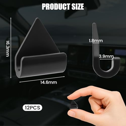 12 PCS Car Cable Clips, No Glue Cable Management Clips, Triangle Car Trim Cable Clips, Wire Organizer Cord Holder for USB Charging Cable, Console, Dash Cams
