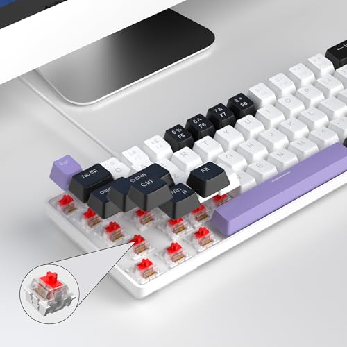 MageGee Portable 60% Mechanical Gaming Keyboard, MK-Box LED Backlit Compact 68 Keys Mini Wired Office Keyboard with Red Switch for Windows Laptop PC Mac - White/Purple - color: Purple/Red Switch