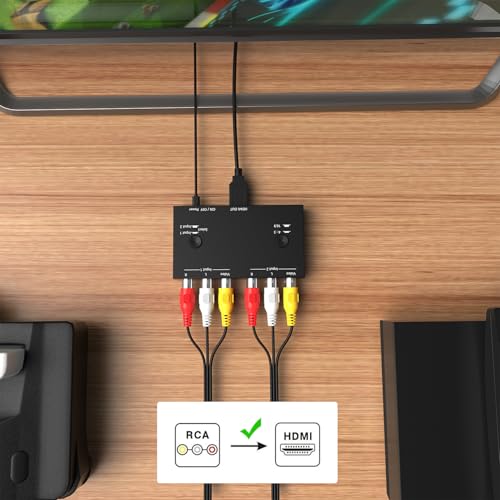 Dingsun 2 Port AV to HDMI Converter, RCA to HDMI Adapter Support 16:9/4:3 Compatible with WII, N64, PS2, VHS, VCR DVD Players etc - style: 2Port RCA to HDMI Converter
