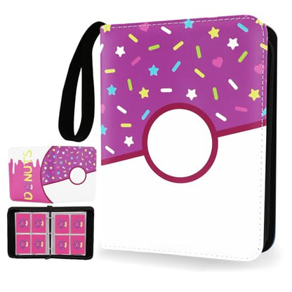 4 Pocket Card Binder 400 Card Holder Album, Purple Donut Trading Cards Holder Zipper Binder for Girl Teen Collection (Purple Donut, 400 Pocket) - color: Purple Donut, size: 400 Pocket