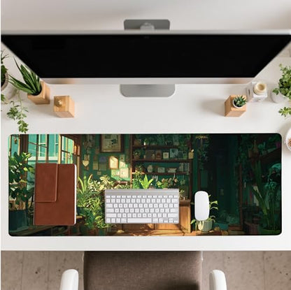 Green Plant Mouse Pad Desk Mat XL Extended Large Gaming Desk Pad Mousepad, Fresh Leaves Bookshelf Computer Laptop Keyboard and Mouse Mat, Desktop Protector Mat for Office and Home 31.5x11.8 in - color: Green Plant