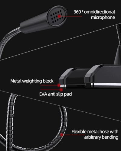 USB Microphone for Streaming, 360° Omnidirectional Condenser Mic with Noise Canceling, Adjustable Gooseneck, Plug & Play for Gaming Podcast Conference Recording Teaching Compatible with PC Laptop