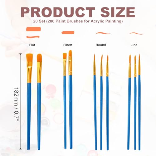 PATIKIL Paint Brushes Set, 200Pcs Acrylic Paint Brush Nylon Hair for Watercolor Oil Painting Miniature Detailing Rock Painting, Dark Blue - color: Dark Blue