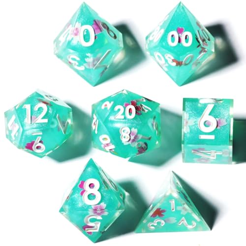 DND Resin Sharp Edge Polyhedral Dice Set,for Dungeons and Dragons RPG MTG Table Games,7 Pcs Handmade Dice Set - color: Emerald Bud