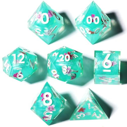DND Resin Sharp Edge Polyhedral Dice Set,for Dungeons and Dragons RPG MTG Table Games,7 Pcs Handmade Dice Set - color: Emerald Bud
