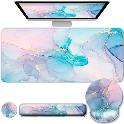 Desk Mat Set Keyboard and Mouse Pad with Wrist Rest Support | Ergonomic,Pain Relief, 4-in-1 Large Big Mousepad Computer Mats,Desk Pad Matt Mats for Desktop Home & Office - color: Q-Marble 1