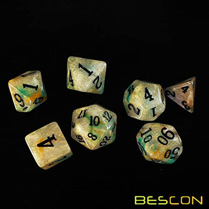 Bescon Magical Stone Dice Set Series, 7pcs Polyhedral RPG Dice Set Gold Ore, Polybag Packing - color: Gold Ore in Polybag