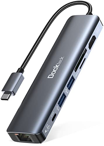 dockteck 7-in-1 USB C Hub with 4K 60Hz HDMI, 1Gbps Ethernet, 100W Power Delivery, SD/TF Card Slots, USB 3.0 Data Ports for MacBook, iPad Pro, XPS - style: Pro series