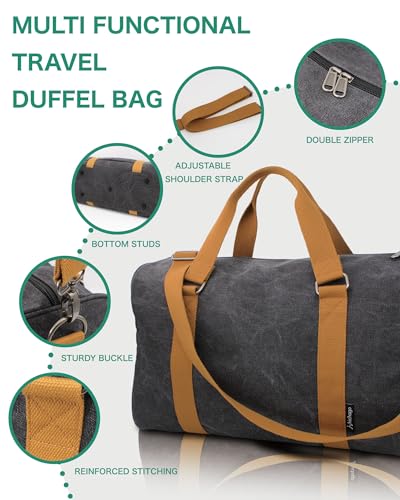 Travel Duffel Bag - 40L Weekender Carry-On, CanBoss (Beige) | Spacious 40L canvas weekender duffle for women & men - gym, travel and carry-on bag with trolley sleeve and 6 pockets - color: Beige