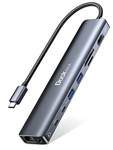 Dockteck 9-in-1 USB-C Hub: HDMI 4K@60Hz, Ethernet, 100W PD, Audio, 2x USB-A 5 Gbps, SD/TF Card Reader for MacBook, iPad, XPS, Microsoft - style: Pro Max series