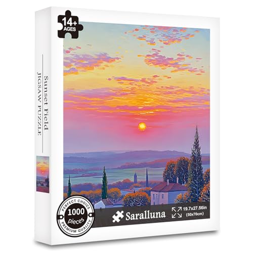 Puzzle for Adults 1000 Pieces, Sunset Field Puzzle, Challening Impossible Difficult Hard Fun 1000 Pieces Jigsaw Puzzles for Adults Family with Letters on Back - color: Sunset Field 1000 Pieces