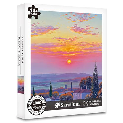 Puzzle for Adults 1000 Pieces, Sunset Field Puzzle, Challening Impossible Difficult Hard Fun 1000 Pieces Jigsaw Puzzles for Adults Family with Letters on Back - color: Sunset Field 1000 Pieces