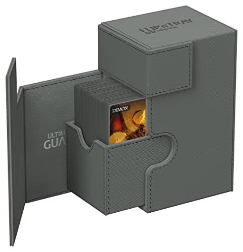 Ultimate Guard Flip'n'Tray 80+, Deck Case for 80 Double-Sleeved TCG Cards + Dice Tray, Grey, Independent Magnetic Closure & Microfiber Inner Lining - color: Grey, size: 80+