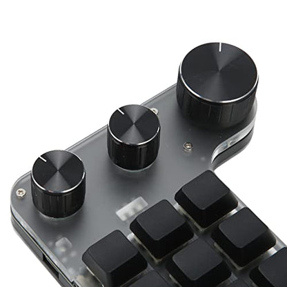 Dilwe 12-Key One-Handed Mechanical Gaming Keyboard - Programmable Macro Keypad with 3 Knobs, Portable Bluetooth USB for Office and Gaming
