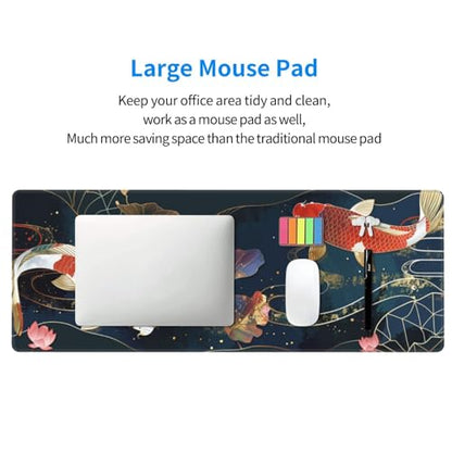 Gaming Mouse Pad Desk Pad,Extended Big Mouse Pad,31.5x11.8 Inch Long Computer Keyboard Mouse Mat Mousepad with 3mm Non-Slip Base and Stitched Edge for Gaming and Office… (koi) - color: Koi