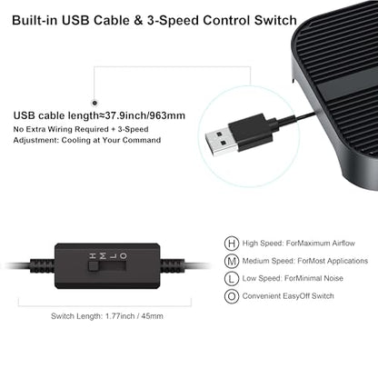 X3-V2 USB Cooling Fan, 18dB Ultra Quiet 140mm USB PC Fan with 3 Speeds Controller, Built-in Cable for Cooling Mini PC, Router, Receiver, Amplifier, DVR, PlayStation, Xbox, Computer Cabinet