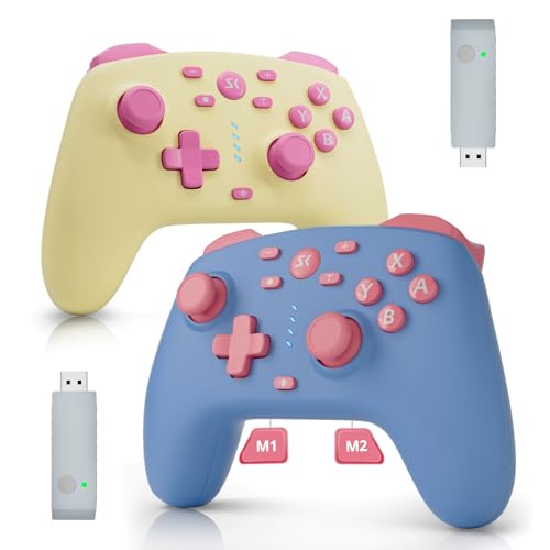 Wireless Switch Controller for Switch/Lite/OLED/Switch 2, Hall Effect Triggers & Joysticks/Wake-Up Function/Turbo, Switch 2 Controller with 2.4G Adapter/2 Macro Buttons, Switch 2 Pro Controller 2 Pack - color: Yellow&Blue