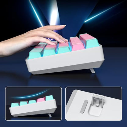 surmen 60% Percent Gaming Keyboard Mechanical with Linear Red Switch, 61-Keys Pink Mini Gaming Keyboard LED Light Backlit PBT Keycaps for Laptop, Desktop, PC Gamers (61Miami) - color: 61 Miami
