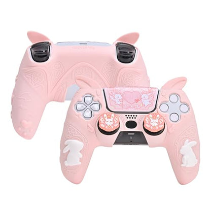 GeekShare PS5 Controller Skin Set,Soft Silicone Protective Cover Case for PS5 Wireless Controller with 2 Thumb Grip Caps and 1 Sticker - Gothic Bunny - color: Gothic Bunny