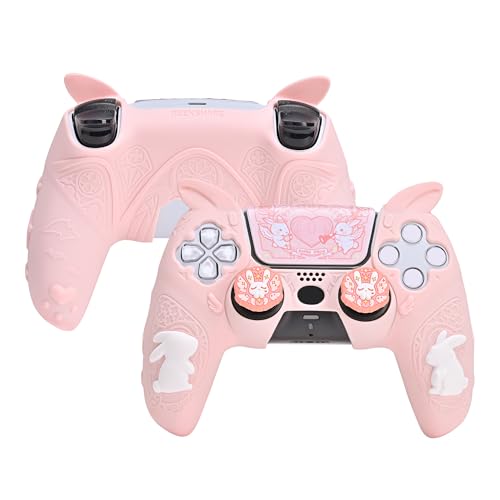 GeekShare PS5 Controller Skin Set,Soft Silicone Protective Cover Case for PS5 Wireless Controller with 2 Thumb Grip Caps and 1 Sticker - Gothic Bunny - color: Gothic Bunny