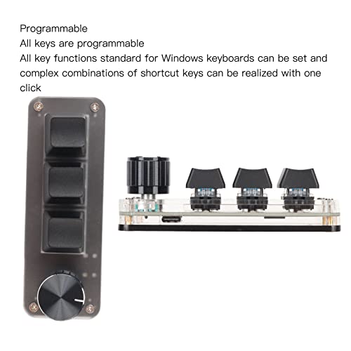 Yoidesu USB Mini 3 Keys Keypad with Knob, One Handed Mechanical Gaming Keyboard, DIY Programming Macro Keypad Shortcut Custom Function for OSU Standard Keyboard (Black) - color: Black