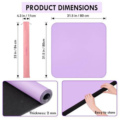 Purple 31.5" Crease-Free Non-Slip Noise Reduction Mahjong Mat | American Mahjong Table Cover with Carrying Bag for Poker Card Games Dominoes & Board Games - color: Purple