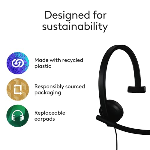 Logitech H570e USB Headset with Microphone, PC and Mac - Black | USB-A connection, inline controls, certified for Microsoft Teams, compatible with PC and Mac, microphone included - size: Teams, style: Mono